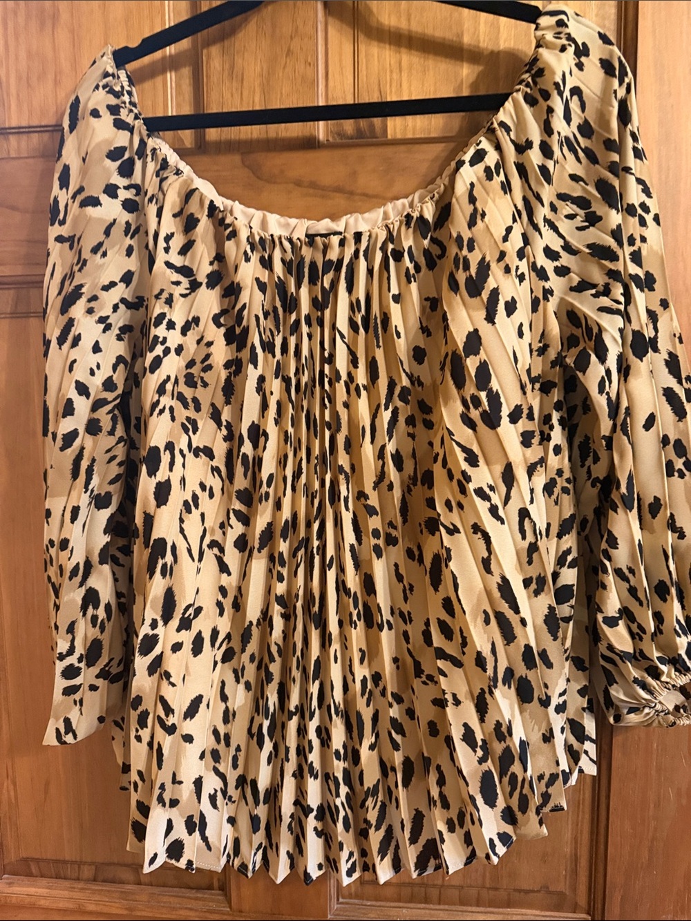 INC International Concepts Pleated Off-Shoulder Leopard Print Top - Tan/Black